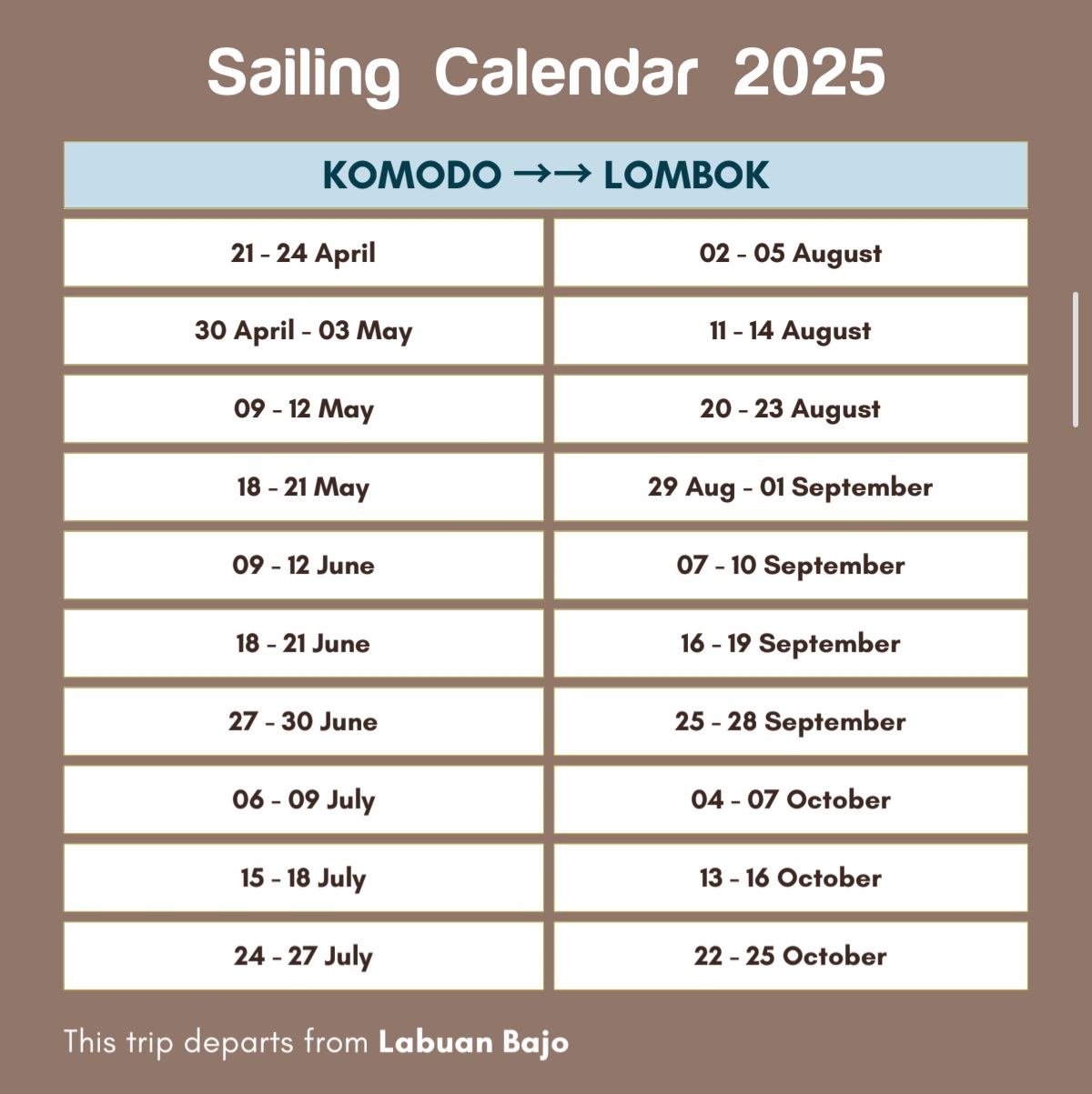 Sailing calenar komodo lombok