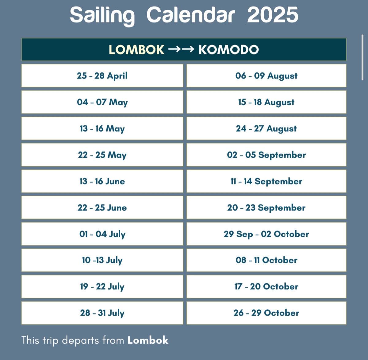 Saliling calendar lombok komodo